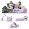 Modular kids play couch with glow-in-the-dark patterns, 8 pieces, soft flannel cover, perfect for creative playroom.