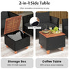 Storage coffee table with acacia wood top and 13.5-gal capacity, ideal for outdoor use in backyard or garden.