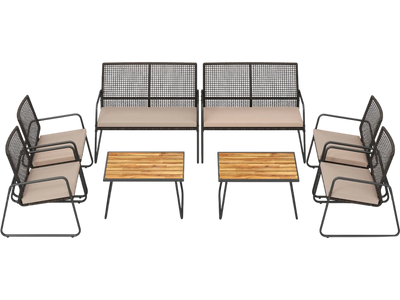 Costway 8-Pc Patio Furniture Set Acacia Wood Coffee Table Zippered Cushions 17726201 New