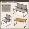Patio furniture set featuring a solid acacia wood coffee table, breathable PE rattan, and zippered cushions for outdoor comfort.