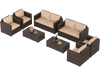 8-piece patio rattan conversation set in brown with padded cushions, perfect for outdoor relaxation on balconies or gardens.