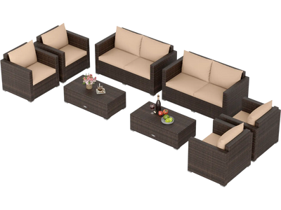 Costway 8-Piece Patio Rattan Conversation Set w/ Padded Cushions 49785983 New