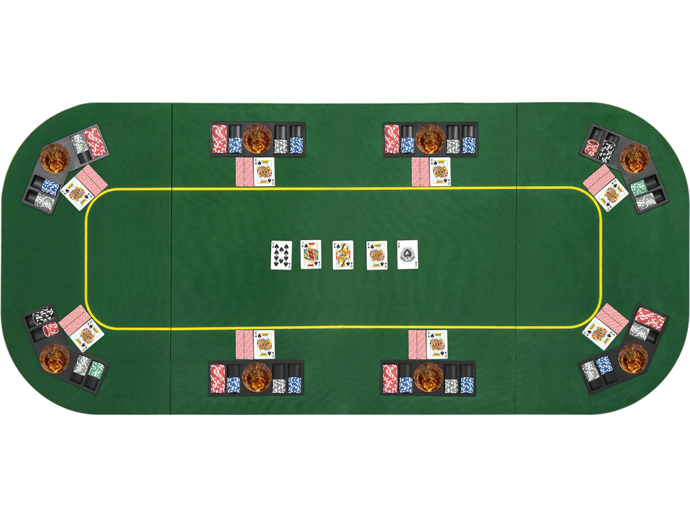79 x 36 inch foldable poker table top with cup holders, accommodating 8 players for game nights and gatherings.