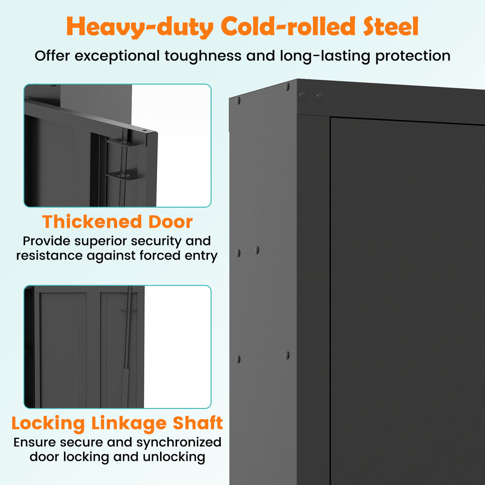 Close-up of the thickened door of the 8 rifle safe, made from heavy-duty cold-rolled steel for enhanced security.