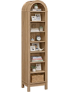 8-tier modern arch bookshelf in natural finish with 3 adjustable shelves for stylish storage and display.
