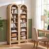 8-tier modern arch bookshelf in natural finish with adjustable shelves, perfect for stylish home organization.