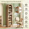 8-tier modern arch bookshelf in natural finish with 3 adjustable shelves, perfect for storing books and decor.