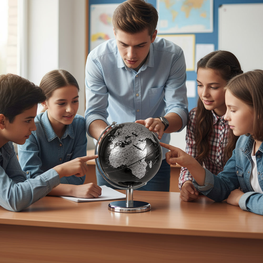 8" World Globe Modern Decorative Tabletop Earth Globe-Silver - Gallery View 1 of 10
