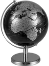 Modern 8" black and silver tabletop globe with 360° rotation, detailed geography, and polished metal base for elegant.