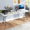 Portable 8 ft folding table with white HDPE tabletop and sturdy metal legs, ideal for indoor and outdoor use.