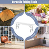 8 ft portable folding table with HDPE tabletop, ideal for camping, picnics, and indoor use, supports 350 lbs.