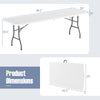 8 ft portable folding table with HDPE tabletop, featuring a fold-in-half design and sturdy metal legs for versatile use.