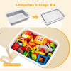 Collapsible storage bin filled with colorful toys, designed for the 8-in-1 climbing arch sensory table for kids.