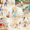 8-in-1 climbing arch sensory table in natural wood, featuring collapsible storage, for indoor and outdoor play.
