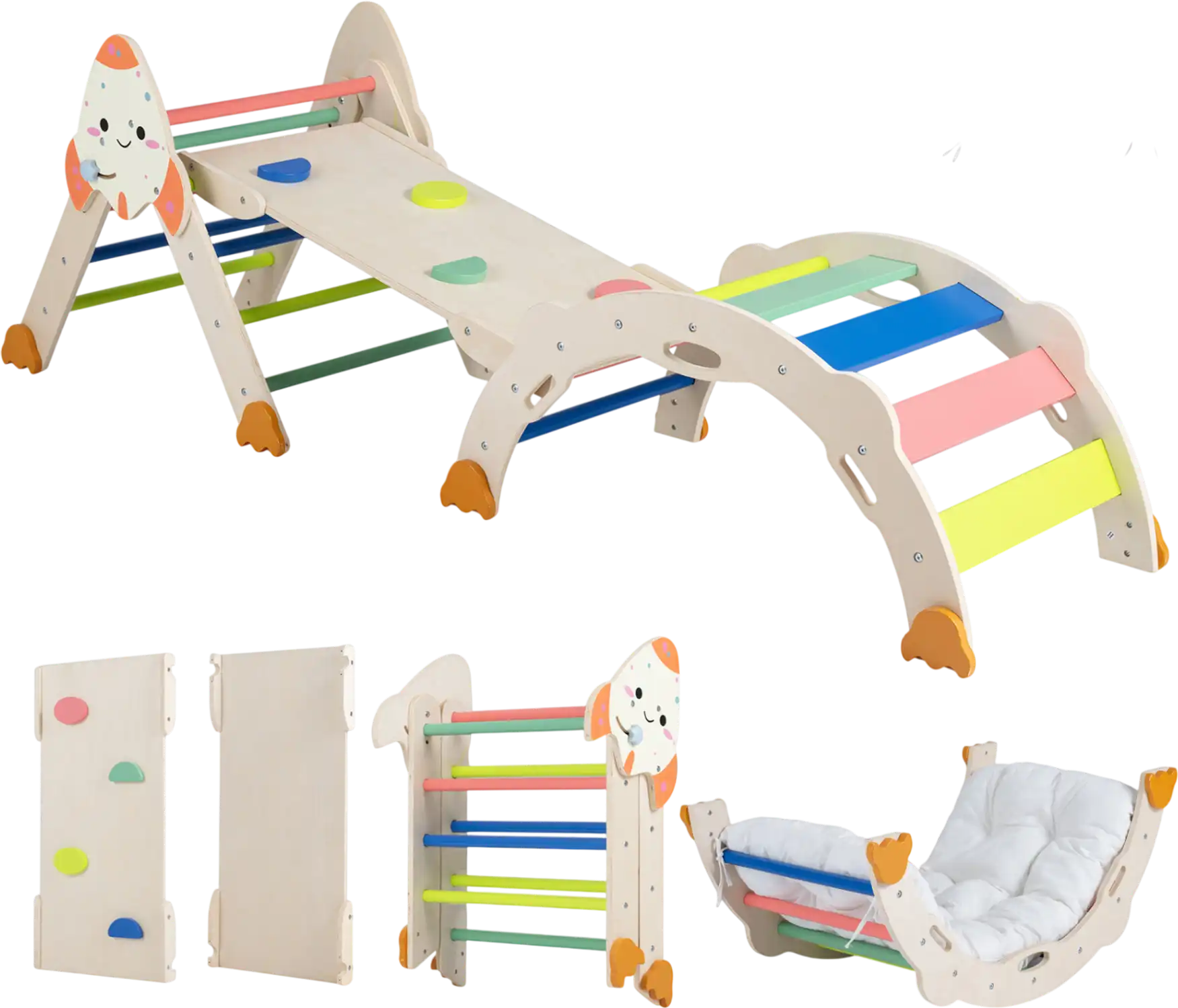 Costway 8-in-1 Foldable Rocket-Themed Toddler Climbing Toys 73807424 New
