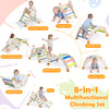 Multicolor 8-in-1 foldable climbing set with stable beech wood, featuring a slide, balance bridge, and crawling tunnel for toddlers.