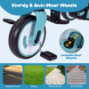 Lockable rear wheels of the blue 8-in-1 folding kids tricycle ensure stability and safety for outdoor adventures.