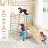 Wooden Montessori jungle gym playset with slide, monkey bars, and climbing features for kids aged 3-5 years old.