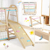 Wooden Montessori climber playset with slide, monkey bars, and sturdy cotton ropes for kids aged 3-5 years, ideal for.