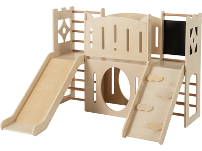 Costway 8-in-1 Toddler Wooden Indoor Playground Slide Climber Chalkboard 52533393 New