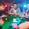 Foldable green poker table for 8 players with cup holders, padded armrests, and smooth felt surface, perfect for game.