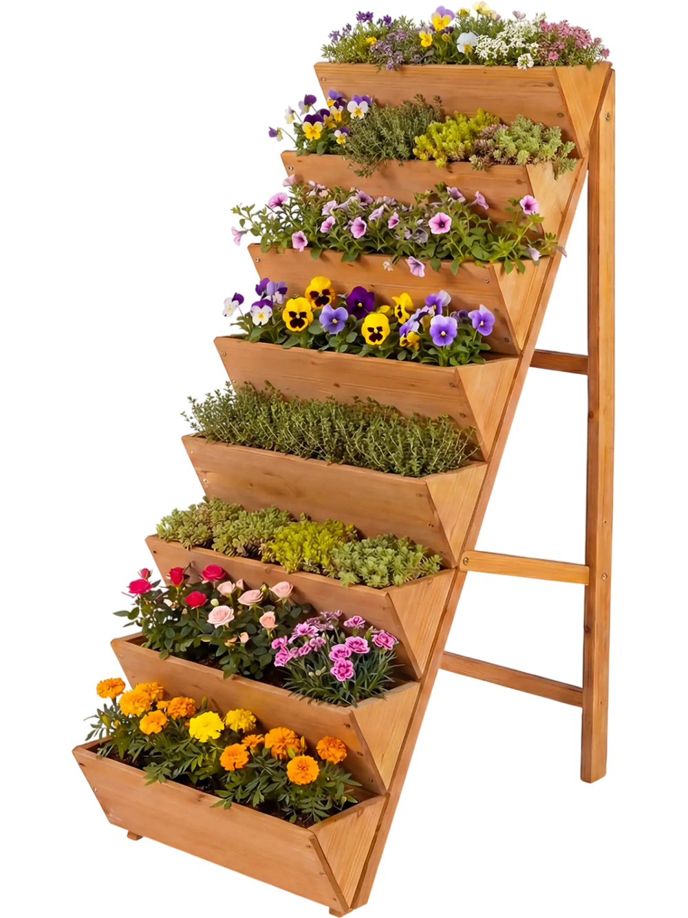 8-tier vertical raised garden bed made of fir wood, perfect for small spaces and enhancing plant growth efficiency.