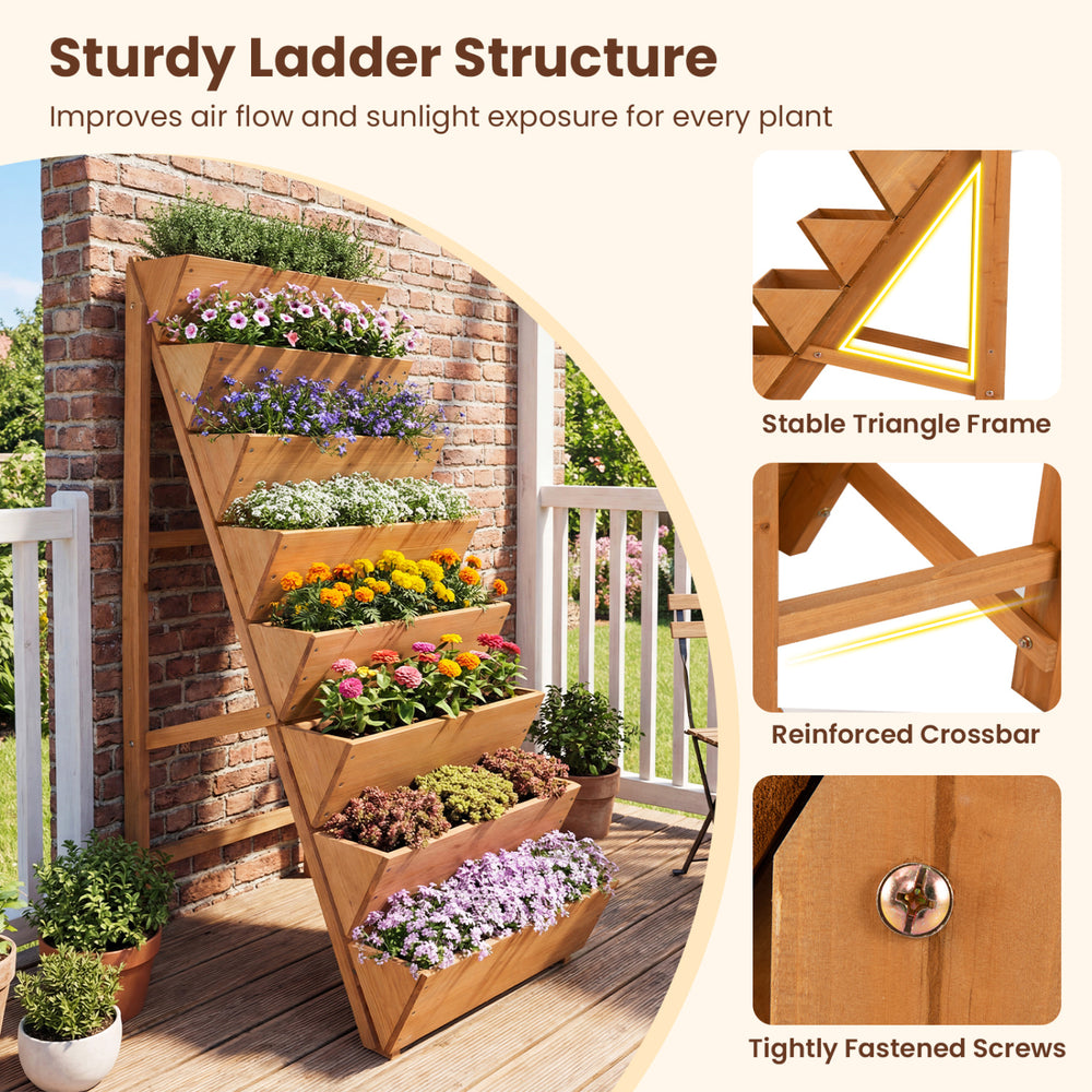 8-tier vertical raised garden bed in orange, made of fir wood, featuring a sturdy ladder structure for optimal plant.