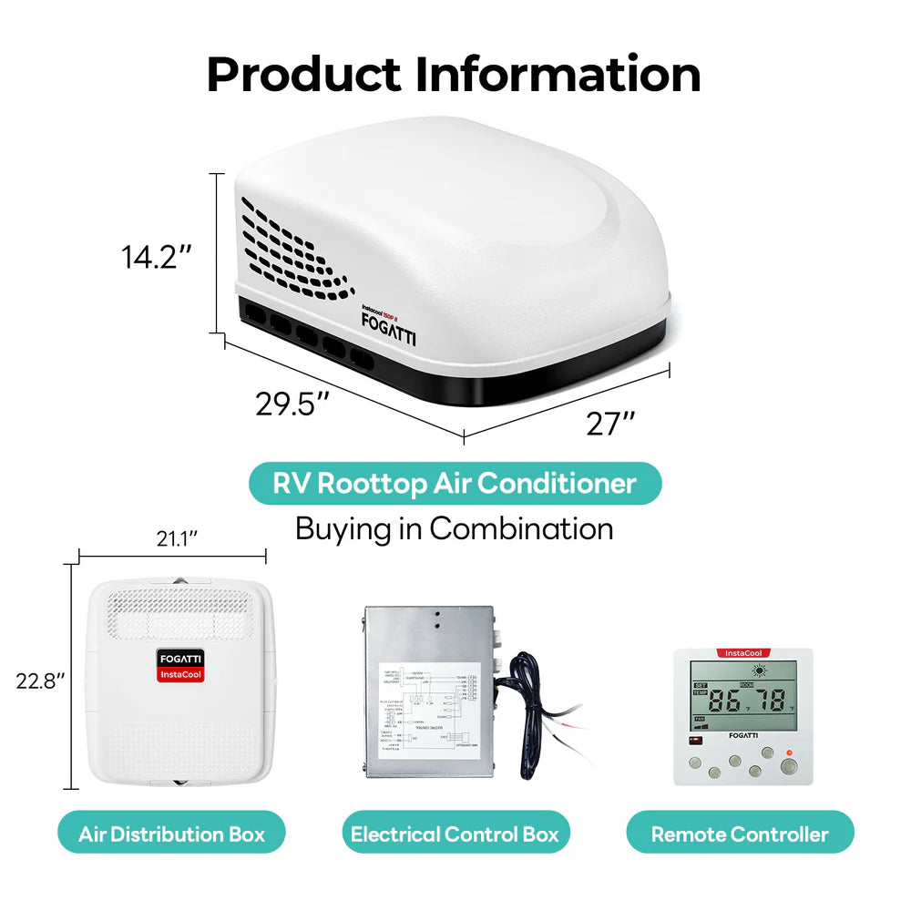 Fogatti InstaCool 150P II RV Rooftop Air Conditioner Heat & Cool Non-Ducted 15,000 BTU 115V New