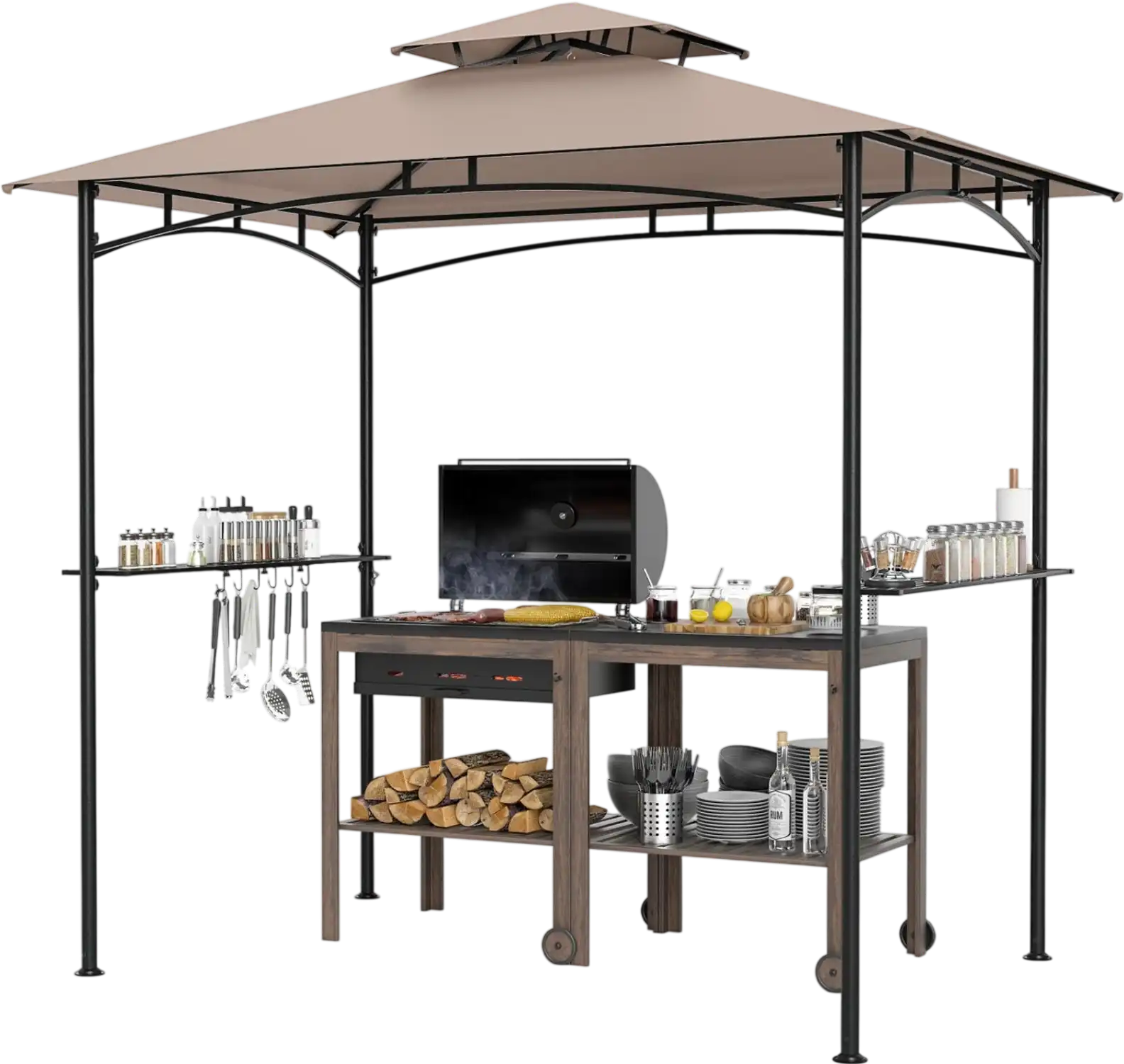 Costway 8' x 5' Grill Gazebo w/ 2 Shelves 6 Hooks Metal Frame 628913457 New