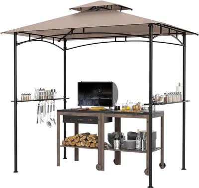 Costway 8' x 5' Grill Gazebo w/ 2 Shelves 6 Hooks Metal Frame 628913457 New