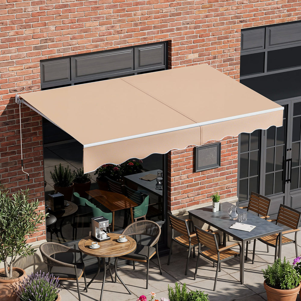 Retractable 8 x 6.6 feet patio awning in beige with a manual crank handle, ideal for outdoor shading and decor.