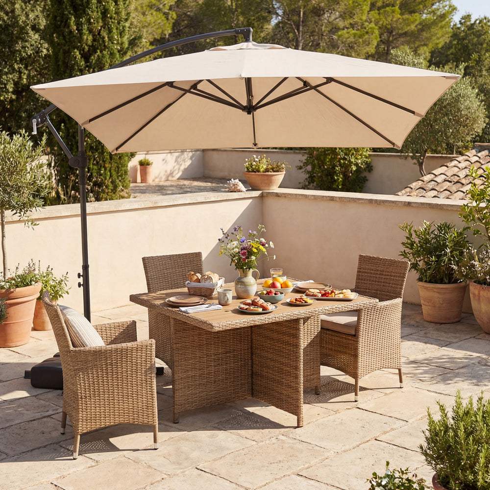8 x 8 FT Offset Cantilever Patio Umbrella Square Hanging Outdoor Market Umbrella with 360° Rotation-Beige - Gallery View 1 of 10