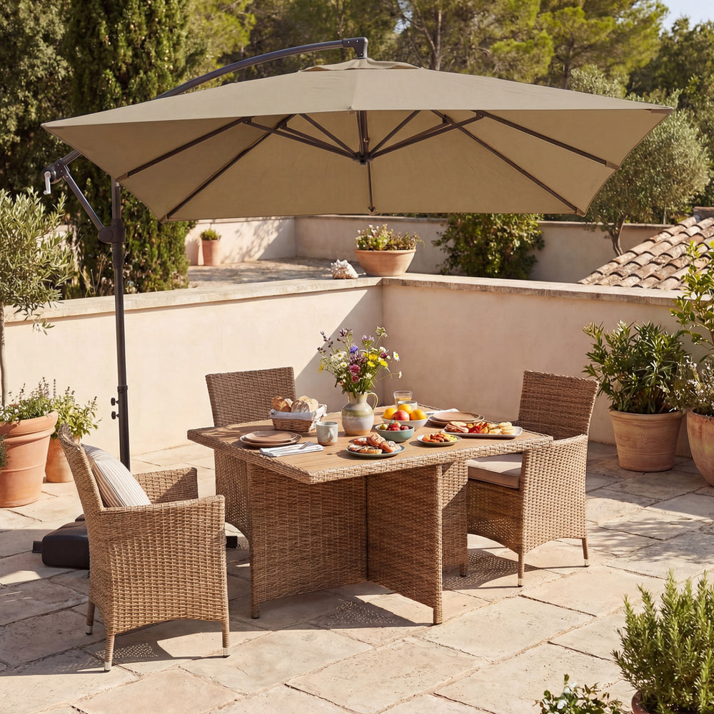 8 x 8 FT Offset Cantilever Patio Umbrella Square Hanging Outdoor Market Umbrella with 360° Rotation-Rustic Brown - Gallery View 1 of 10