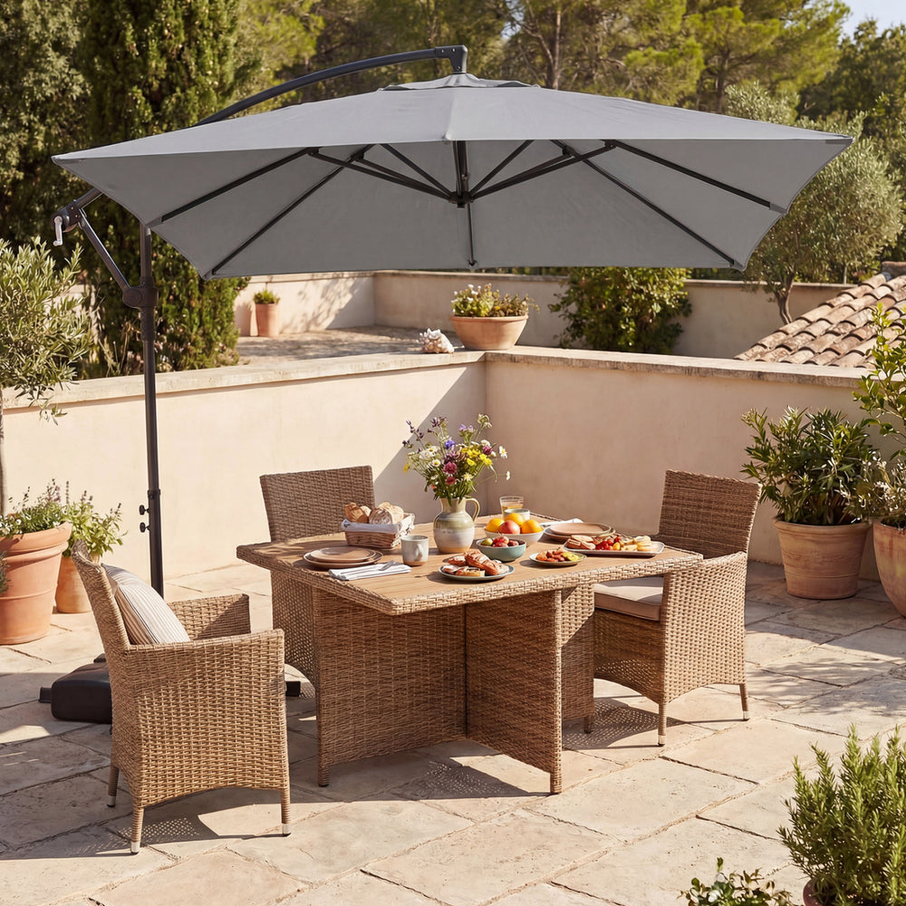 8 x 8 FT Offset Cantilever Patio Umbrella Square Hanging Outdoor Market Umbrella with 360° Rotation-Gray - Gallery View 1 of 10