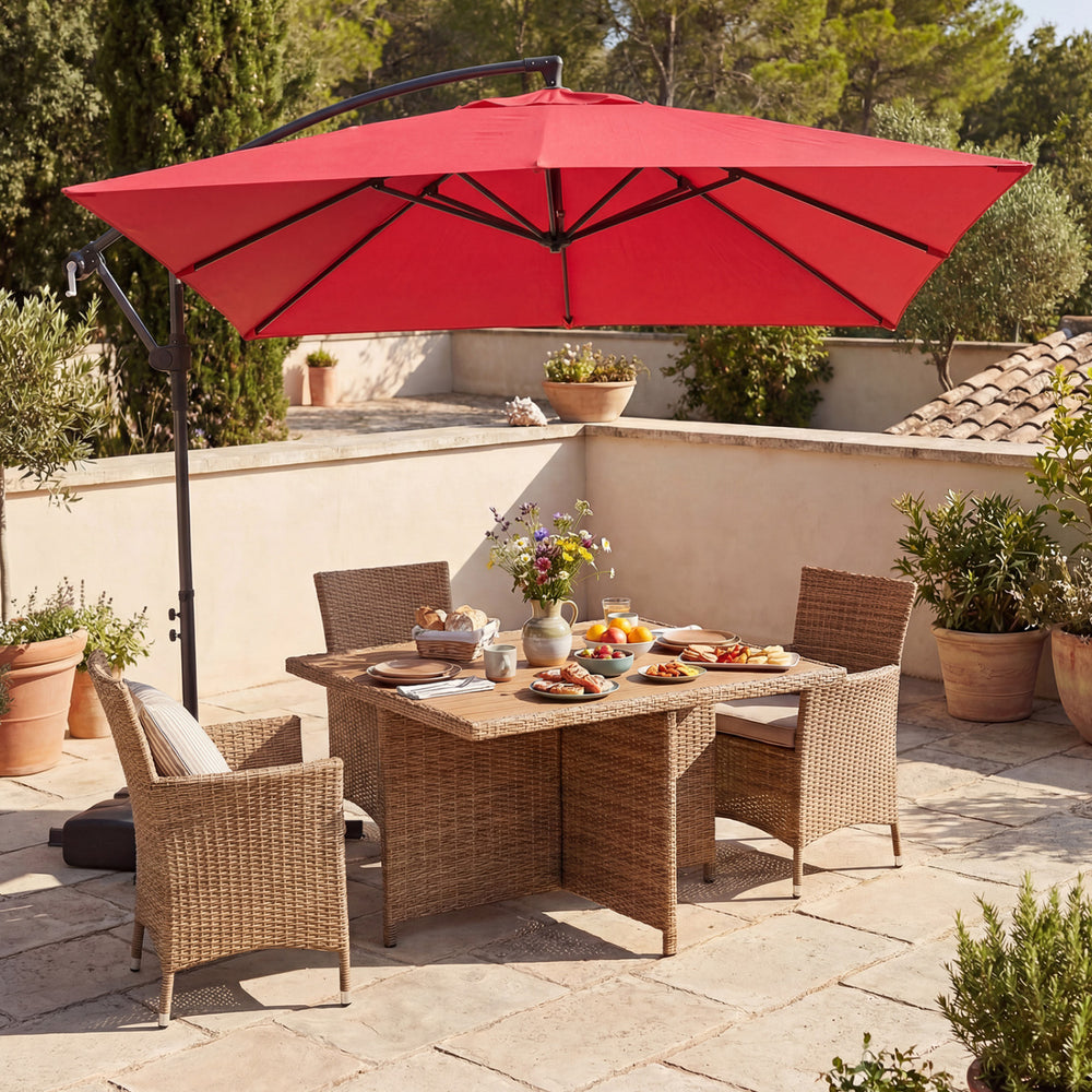8 x 8 FT Offset Cantilever Patio Umbrella Square Hanging Outdoor Market Umbrella with 360° Rotation-Red - Gallery View 1 of 10