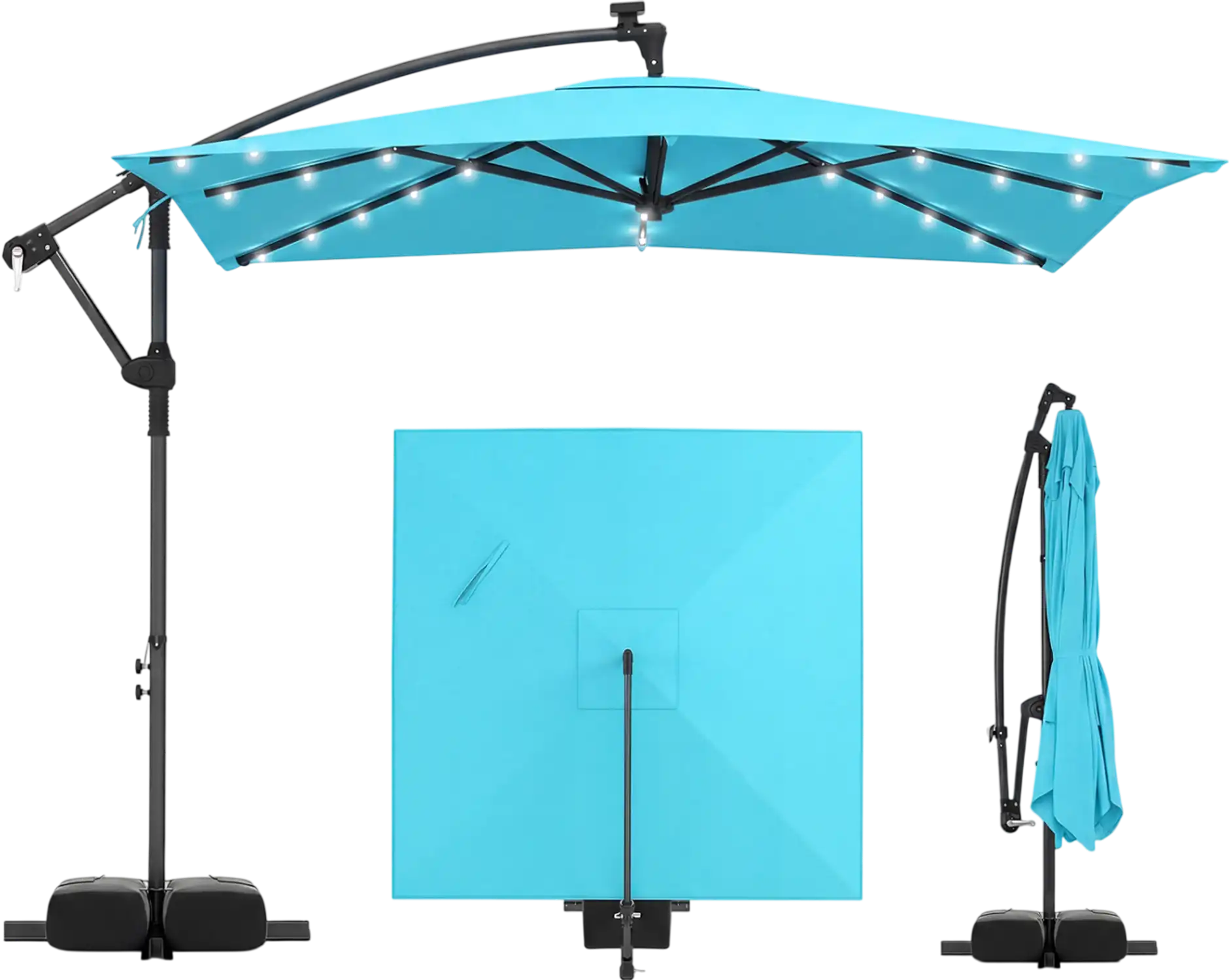 Costway 8' x 8' Square Solar LED Offset Cantilever Patio Umbrella 360° Rotation 99658742 New