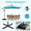 Turquoise 8 x 8 ft solar LED offset cantilever patio umbrella with 360° rotation, ideal for outdoor gatherings.