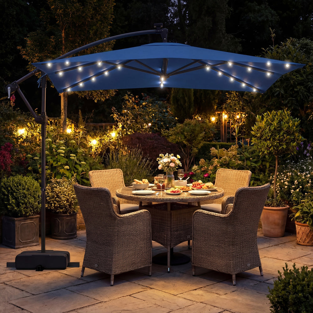 8 x 8 Square FT Solar LED Offset Cantilever Patio Umbrella with 360° Rotation-Navy - Gallery View 1 of 10
