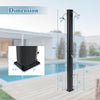 Black 9.3 Gallon solar heated outdoor shower with dual shower heads, ideal for poolside and beach use.