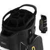 Lightweight black golf cart bag featuring a 15-way top organizer, 7 zipper pockets, and a rain hood for club protection.