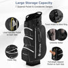 Lightweight 9.5-inch golf cart bag in black with 15-way top dividers and 7 zipper pockets for convenient storage.