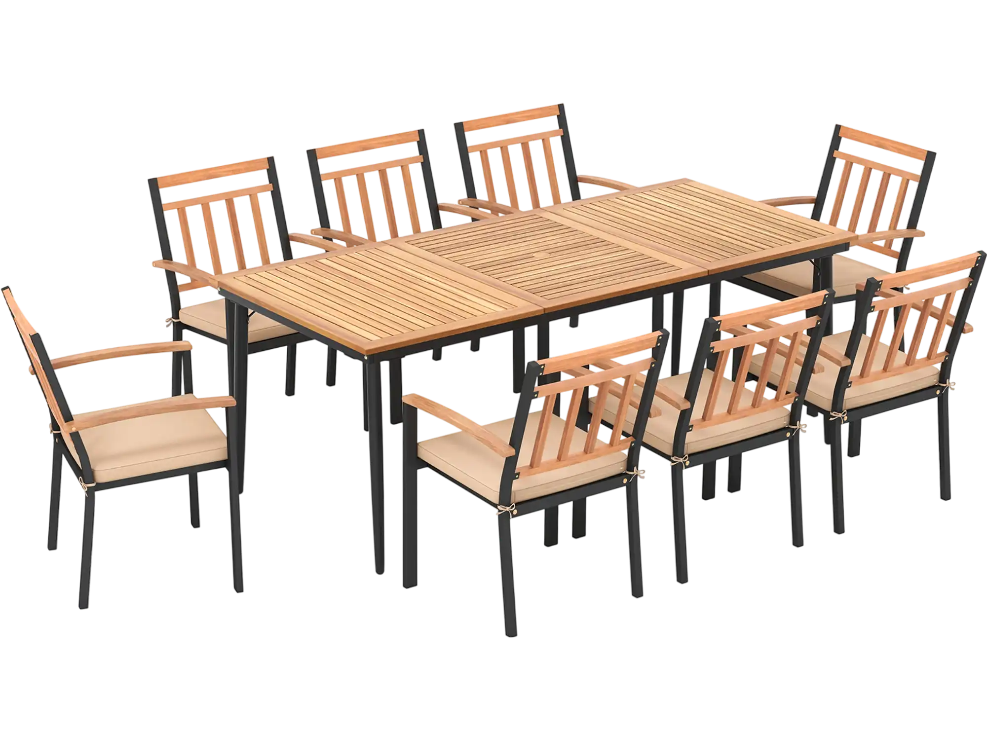 Costway 9-Piece Patio Dining Set w/ 8 Wooden Armchairs 58629714 New