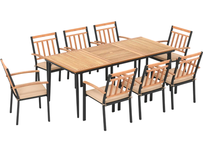 Costway 9-Piece Patio Dining Set w/ 8 Wooden Armchairs 58629714 New