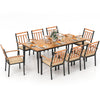 9-piece patio dining set featuring 8 wooden armchairs and a spacious acacia wood tabletop, perfect for outdoor.