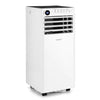 9000 BTU portable air conditioner in white with remote control, featuring cooling, dehumidifying, and 24-hour timer functions.