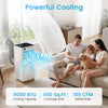 9000 BTU portable air conditioner in white, featuring 189 CFM airflow, ideal for cooling apartments and offices.