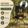 Large capacity 90LB gravity deer feeder in black with four feeding trays for multiple wild animals and weatherproof design.