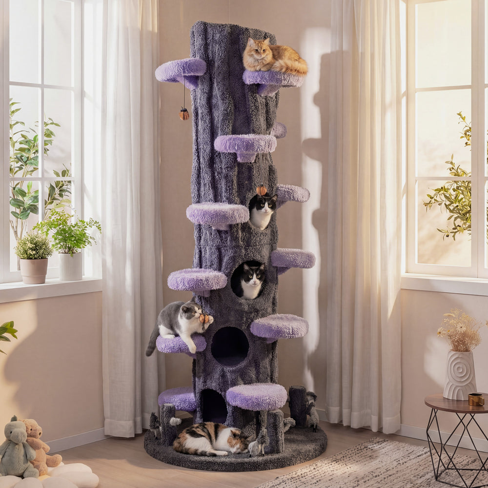 90.5 Inch Tall Multifunctional Cat Tree with Private Condos for Indoor Cats-Purple - Gallery View 1 of 10