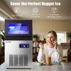 Close-up of the nugget ice produced by the 90 LBS/24H commercial ice maker, showcasing soft and chewable texture for.