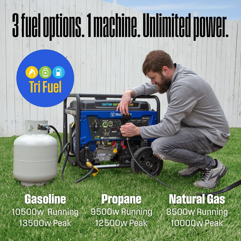 Westinghouse WGen10500TFc Tri-Fuel Generator 10500W/13500W 50 Amp Remote Start with CO Sensor New